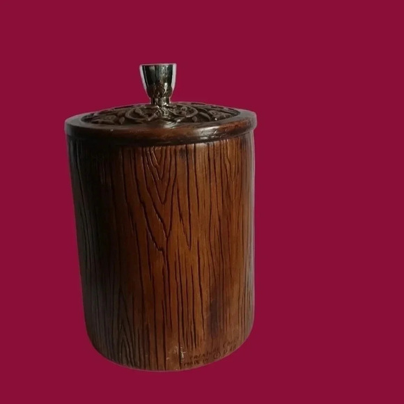 -Treasure craft cookie jar cylinder apples and leaves brown and green - Picture 2 of 9